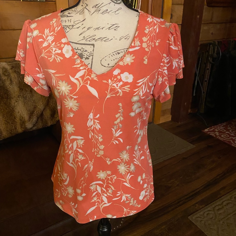 Tahari Coral Floral Blouse